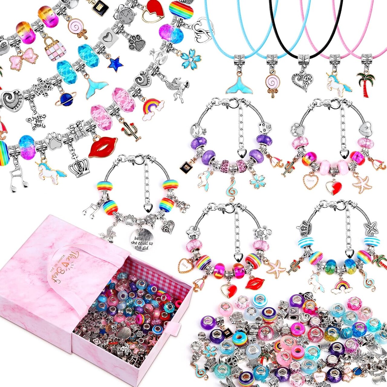 150-Piece Mixed-Style Jewelry Making Kit – DIY Charm Bracelet & Necklace Craft Set with Beads, Pendants, and Chains for Handmade Accessories